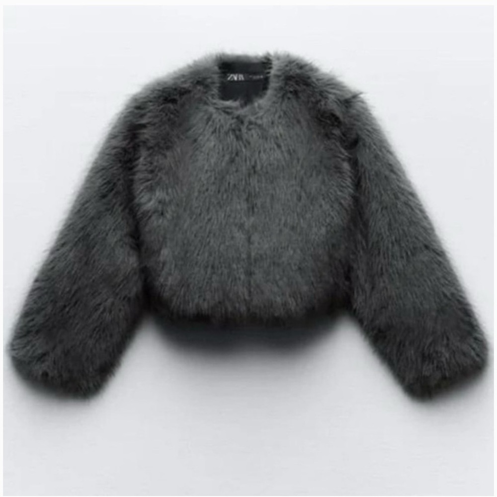 Zara Gray Faux Fur Jacket Size L